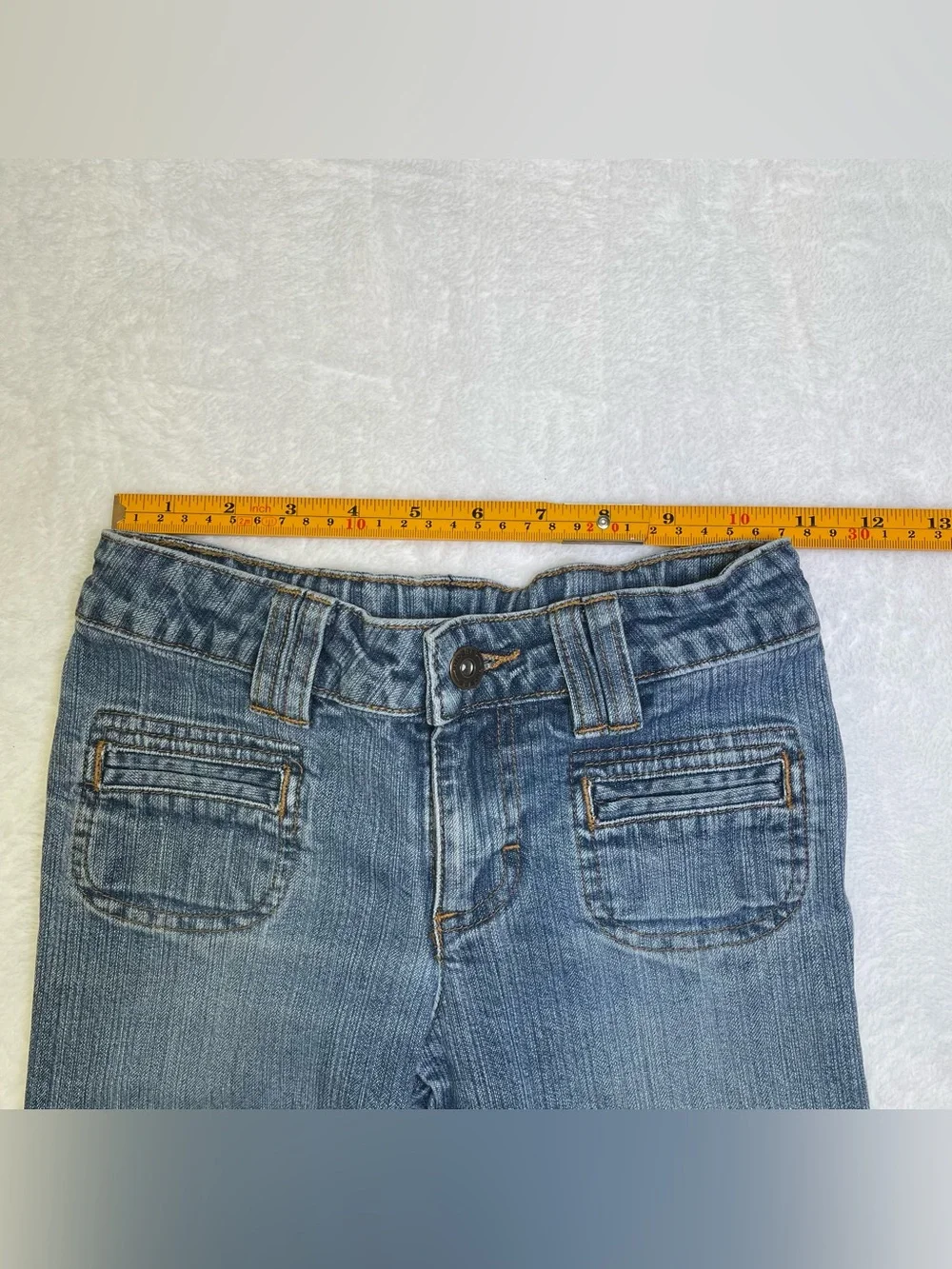 VF Jeanswear Girls 7R Blue Denim Jeans with Front Pocket Detail Y2K Flare Leg